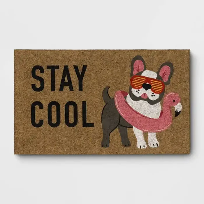 1‘6″x2‘6″ Stay Cool Dog with Floatie Faux Coir Outdoor Doormat – Sun Squad™