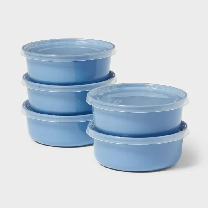 10pc (set of 5) Plastic Round Meal Prep Food Storage Container Set Blue – Room Essentials™