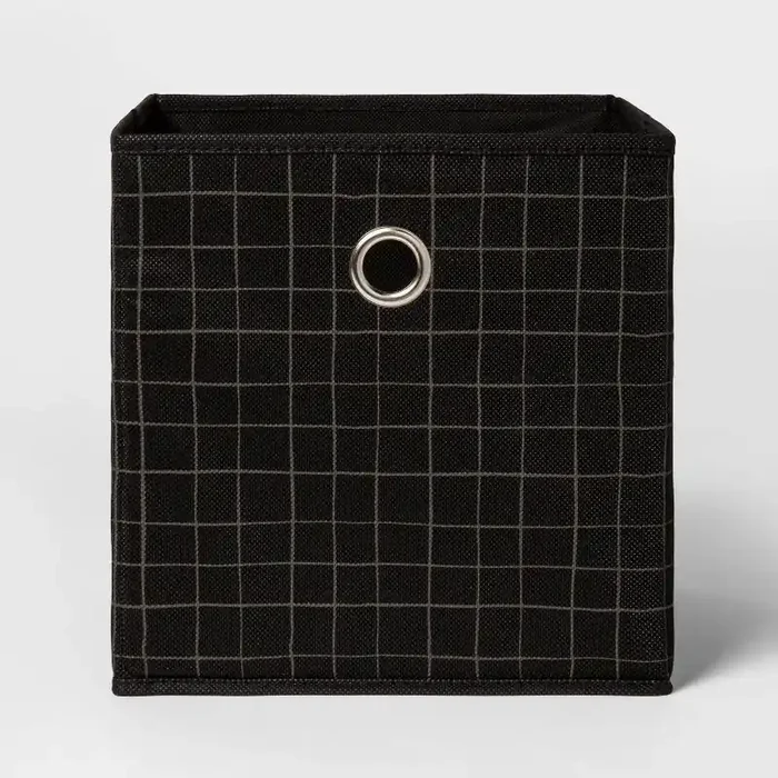 11″ Fabric Cube Storage Bin Black Pattern – Room Essentials™ Square, Folds Flat, 11 Inch System Compatible