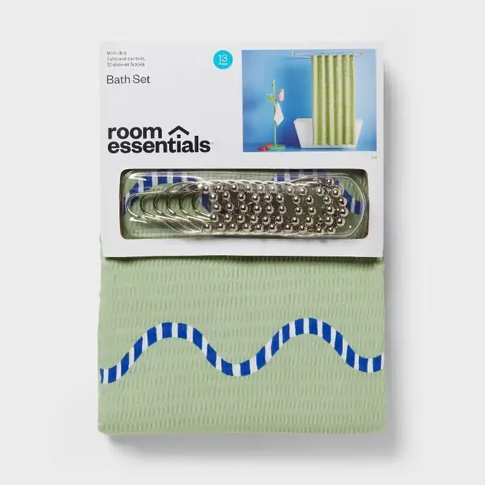 13pc Fabric Shower Curtain Set Green – Room Essentials™