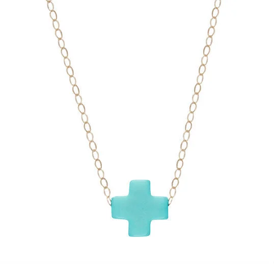 16″ NECKLACE GOLD – SIGNATURE CROSS TURQUOISE