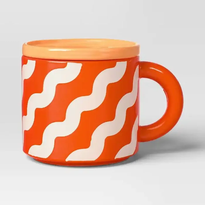 17 fl oz Stoneware Squiggly Print Mug Pink/Orange – Room Essentials™