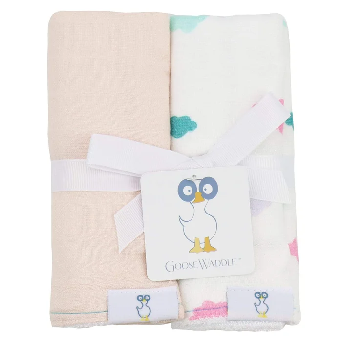 2 PK Muslin & Terry Cloth Burp Cloth Clouds/Peach