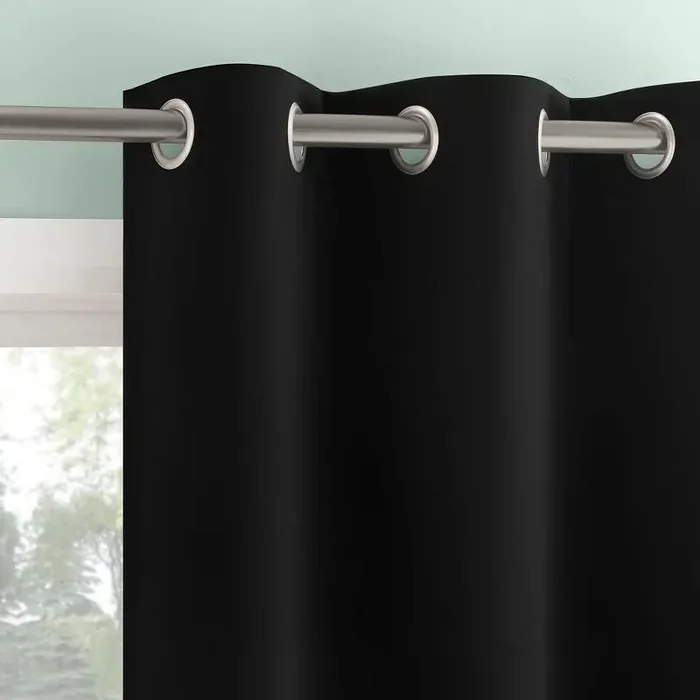 2pc 37″x63″ Sun Zero Tedrow 100% Blackout Grommet Curtain Panel Pair Black Modern Thermal Insulated, Noise Reduction
