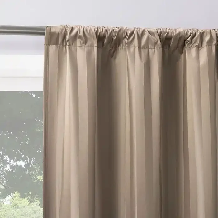 2pc 37″x84″ Sun Zero Dimani Satin Striped 100% Blackout Rod Pocket Curtain Panel Pair Taupe Energy Efficient, Noise Reduction