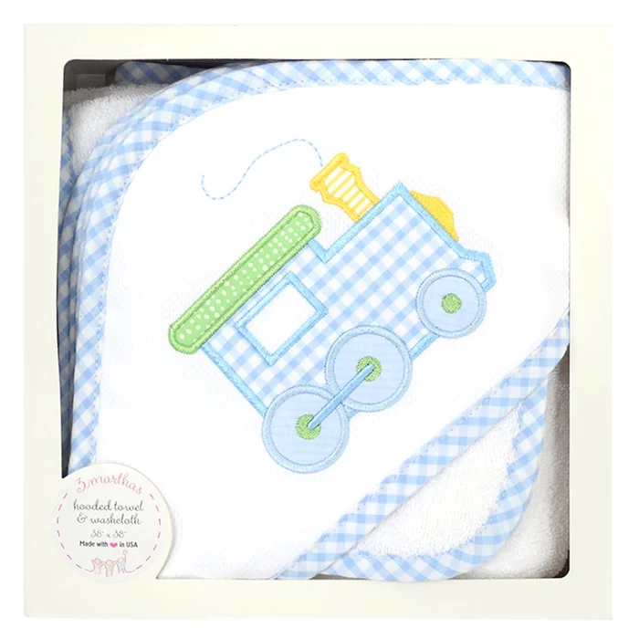 3 Marthas – Train Hooded Towel & Washcloth Set