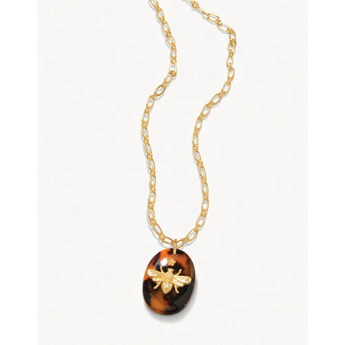 30″ TORTOISE/BEE RESIN MEDALLION NECKLACE