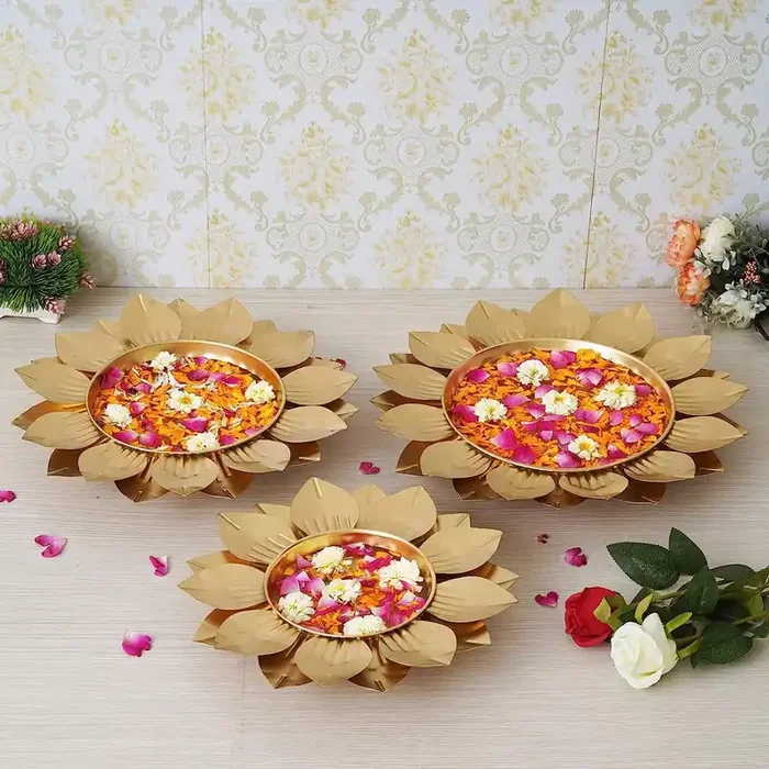 A.F.DECOR Decoretive Lotus Leaf Urli for Home Decoretion Flouting Flower Urli Bowl with Tea Light Candles Urli Bowl for Diwali lighing Decoretion Showpiece for Table,Home, and Office (12 inch)