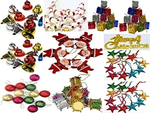 AARNA EXOTICS Pack of 101 Christmas Tree Decoration Ornaments Items Hanging Accessories Combo Pack – Christmas Decorations Items for Home