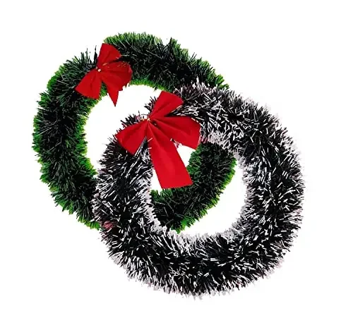 AARNA EXOTICS Set of 2 Christmas Wreath for Front Door Wall Hanging Snow Bowknot Wreath Garland Christmas Tree Ornaments Xmas Decoration (Green & Snow Green)