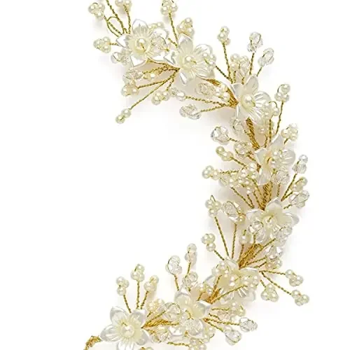 Accessher Gold Plated Beaded Tiara Comb Indo Western Fancy Hair Clip/Side Pin/Comb Pin/Jooda Pin Hair Accessories with pearls for Women and Girls