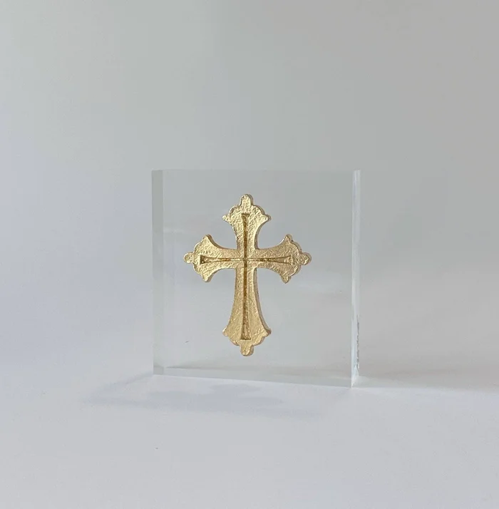Acrylic Block Cross: Gold