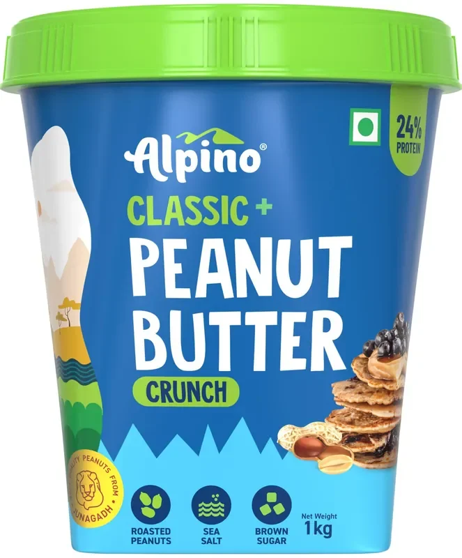 Alpino Classic Peanut Butter Crunch 1 KG 90% Roasted Peanuts High Protein Peanut Butter Crunchy Gluten-Free Vegan