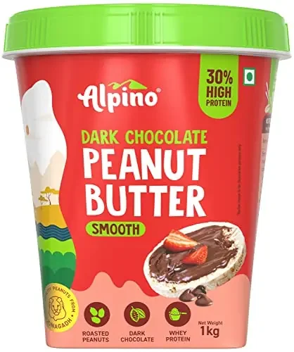 ALPINO High Protein Dark Chocolate Peanut Butter Smooth 1kg – Roasted Peanuts Dark Chocolate Whey Protein & Pea Protein 30g Protein non-GMO Gluten Free – High Protein Peanut Butter Creamy