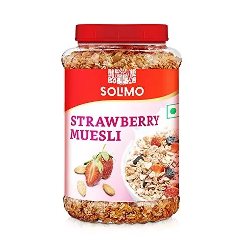 Amazon Brand – Vedaka Strawberry Muesli 1kg Jar Contains 76.58% of Dry Fruits, Nuts and Multigrains Source of Fiber Loaded with Strawberries