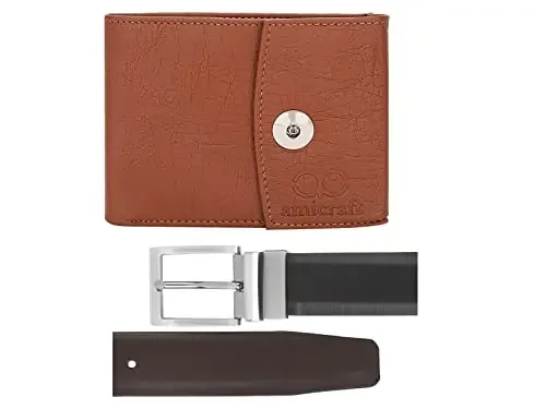 Amicraft Men‘s Combo Pack of Faux Leather Wallet and Belt