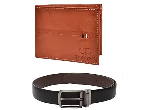Amicraft Men‘s Faux Leather Combo Pack of Wallet and Belt