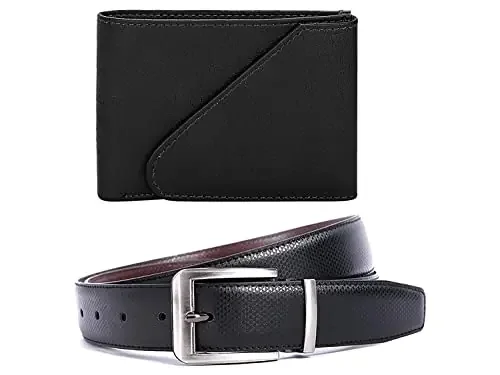 Amicraft Men‘s Faux Leather Combo Pack of Wallet and Belt