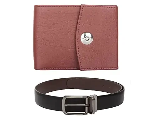 Amicraft Men‘s PU Leather Combo Pack of Wallet and Belt Set