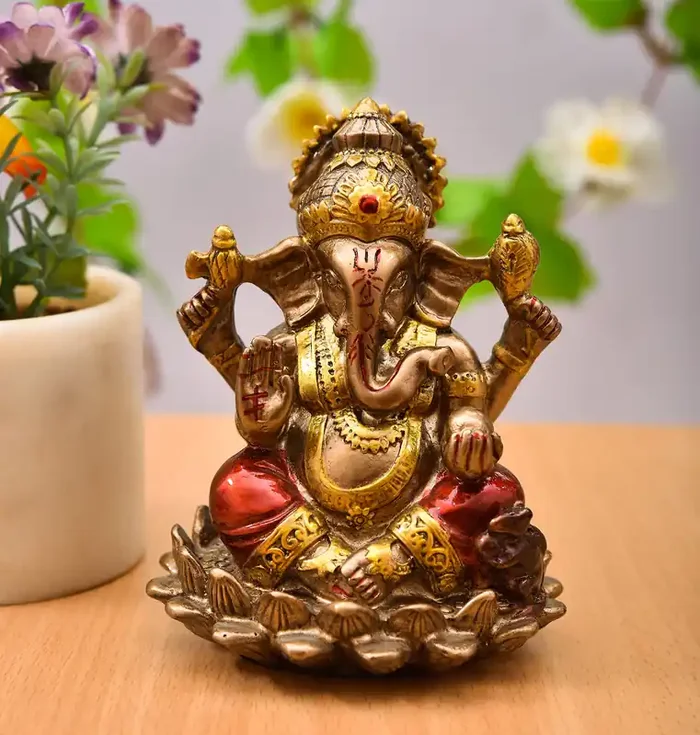 Archna Handicraft Polyresin Ganesh Ji Murti for Pooja Room Lord Ganesha Idol for Home Office Décor (5 x 3 Inch)