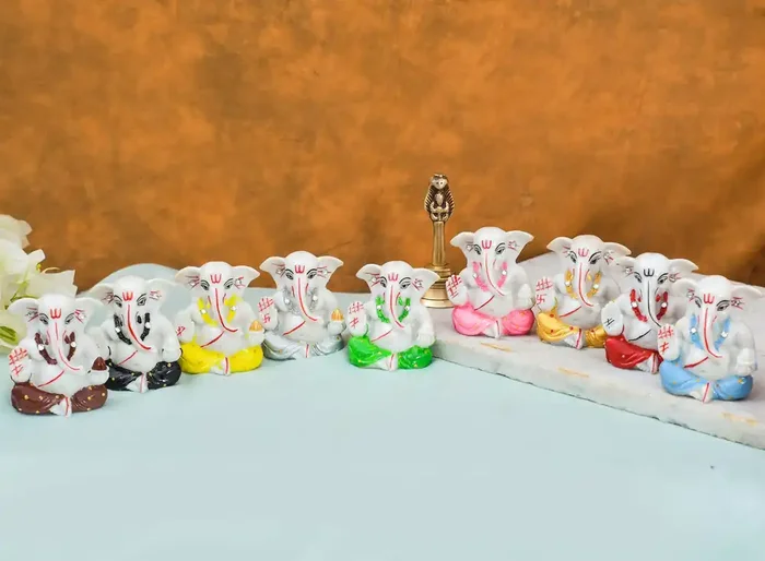 Archna Handicraft Polyresin Ganesha for Pooja Room I Home Temple Decoration Items I God Idols I Statue I Showpiece (Pack of 9, 2.5×2 Inches)