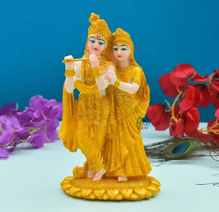 Archna Handicraft Polyresin Gold Printed Radha Krishna Idol Statue Showpiece Decorative Items for Home Decor Living Room Pooja Decoration,Gifts for Family and Friends(7.5×4)(190 Grms.)