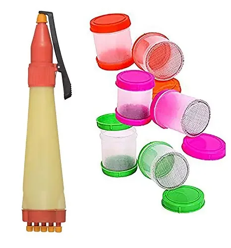 Ascension Design Creativity Diwali Floor Rangoli Art 6 Rangoli Plastic Filler with 1 Rangoli Outliner Pen Rangoli Making Tool for Rangoli Making