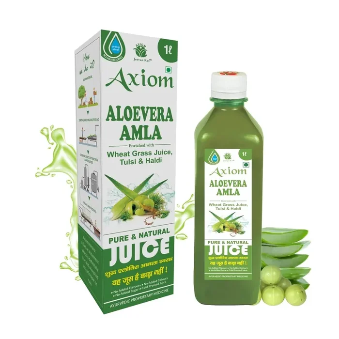 Axiom Jeevanras Aloe Vera + Amla Juice Ayurvedic Juice for Glowing Skin Helpful for Acne and Metabolism Improves Skin Health For Holistic Skin & Hair care 100% Ayurvedic – 1000mL