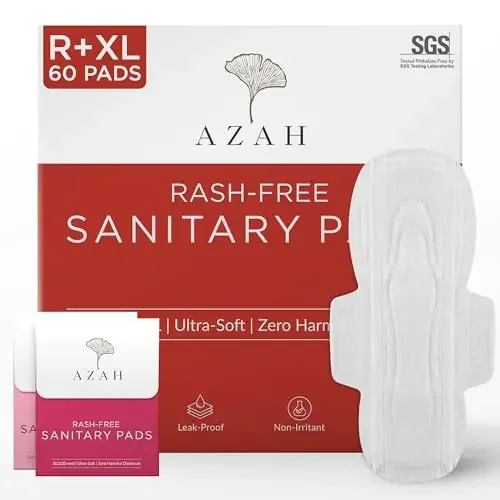 AZAH Sanitary Pads for Women (Pack of 60 30 Regular+ 30XL) 100% Organic Sanitary Pads for Women Cotton Sanitary Pads for Women With Disposable Bag