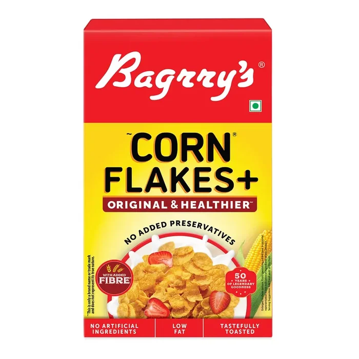Bagrry‘s Corn Flakes Plus 475g Box Original and Healthier Low Fat & Cholesterol High Fibre All Natural CornFlakes Breakfast Cereal