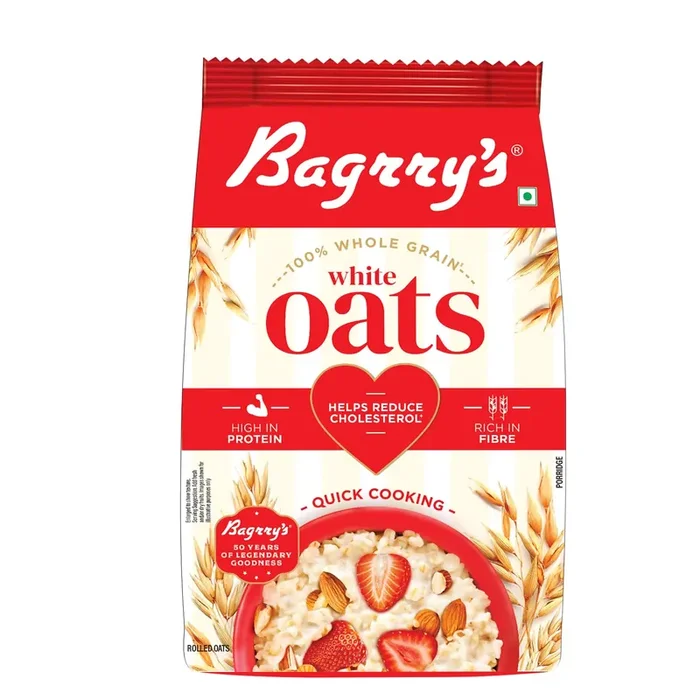 Bagrry‘s White Oats 1Kg Breakfast Cereal, Instant Oats Breakfast, Natural Whole Grain High Soluble Fibre Protein Goodness Non GMO