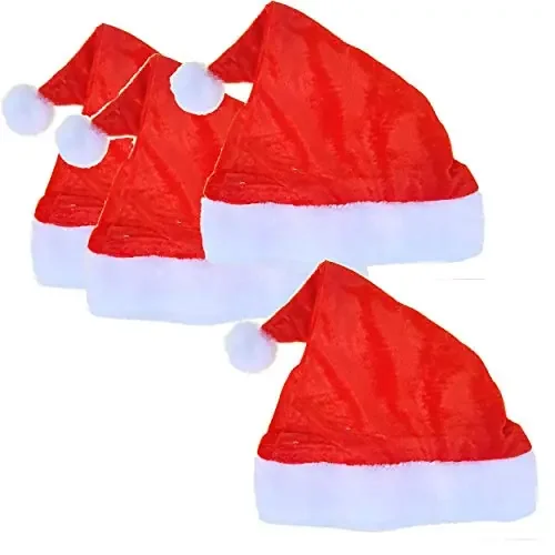 Balloonistics Masti Zone Set of 12 Velvet Merry Christmas/Xmas Santa Claus Cap Hat for Christmas/Xmas Party Celebration Red
