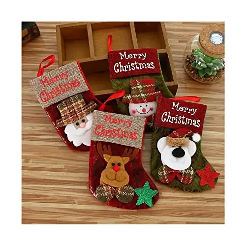 BAOTUJIA 4Pcs Christmas Stockings Decoration Christmas Hanging Socks Set Suitable for Christmas Tree Decoration Items Xmas Home Ornament Wall Decor