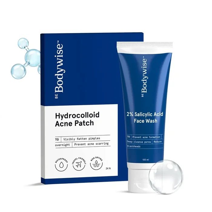 Be Bodywise Acne Pimple Patch for Women(24 Dots 3 Sizes) & 2% Salicylic Acid Face Wash for Women 100ml Deep Cleanses your Skin and Prevents Acne