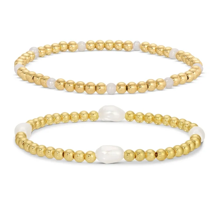 Beaded Stretch Bracelets 2mm Gold with pearls