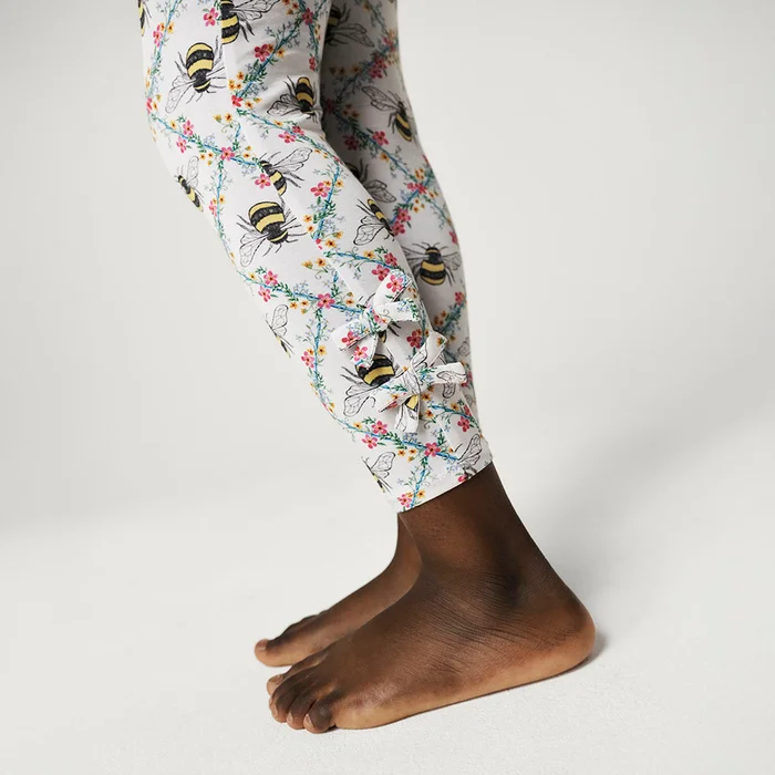 Bee White Toddler Bow Leggings | Amie