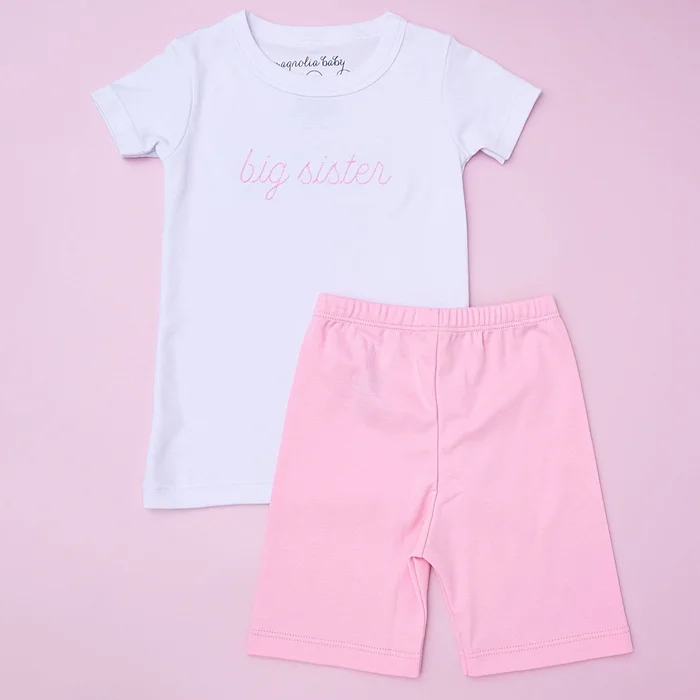 Big Sister Embroidered Short Pajamas: 4T