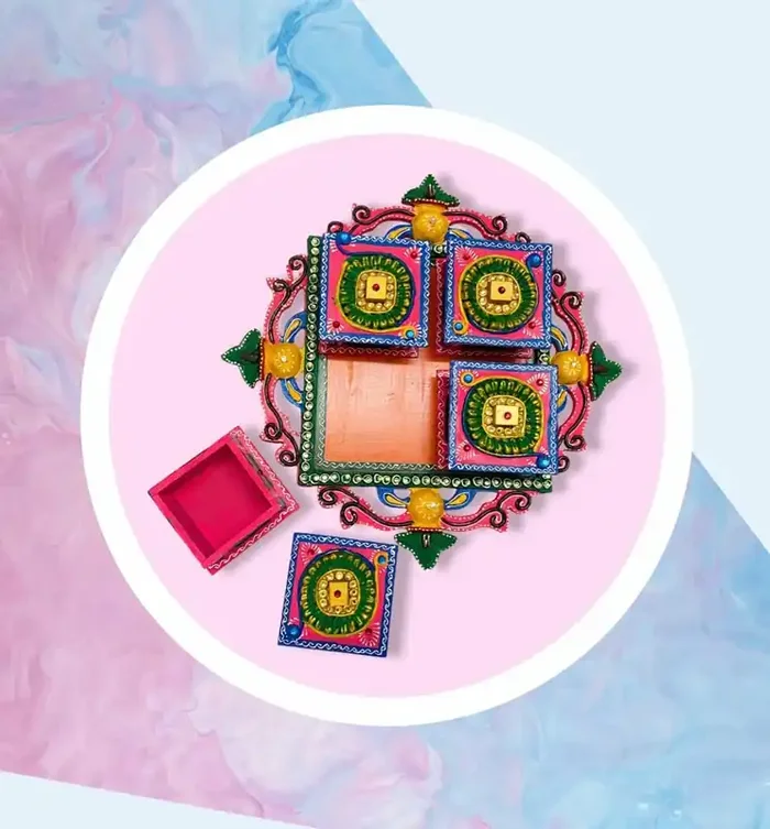 BIKANER GANGAUR IDOL Multipurpose Beautiful Antique Wooden Dry Fruit Chocolate Mouth Freshner Sweet Box Set – Single