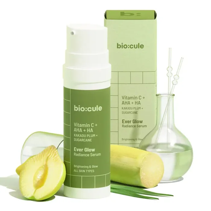 Biocule Ever Glow Radiance Serum Vitamin C Face Serum for Glowing Skin with Glycolic Acid from Kakadu Plum & Sugarcane Skin Brightening & Glow Oil Free Vitamin C Serum for All Skin Types 30ml