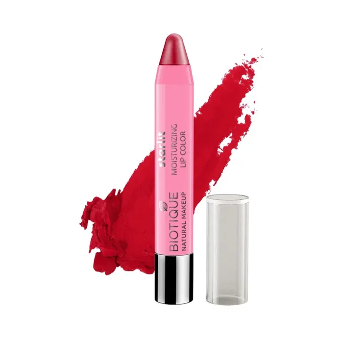 Biotique Natural Makeup Starlit Moisturising Lipstick, Shimmery Finish, Crimson Pop Red