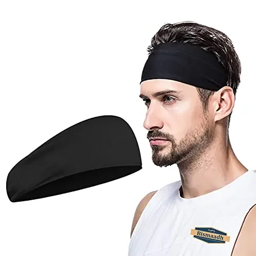 BISMAADH Men‘s Spandex Headband Sweatband & Sports Headband for Running Cycling Yoga Exercise – Stretchy & Moisture Wicking Free Size