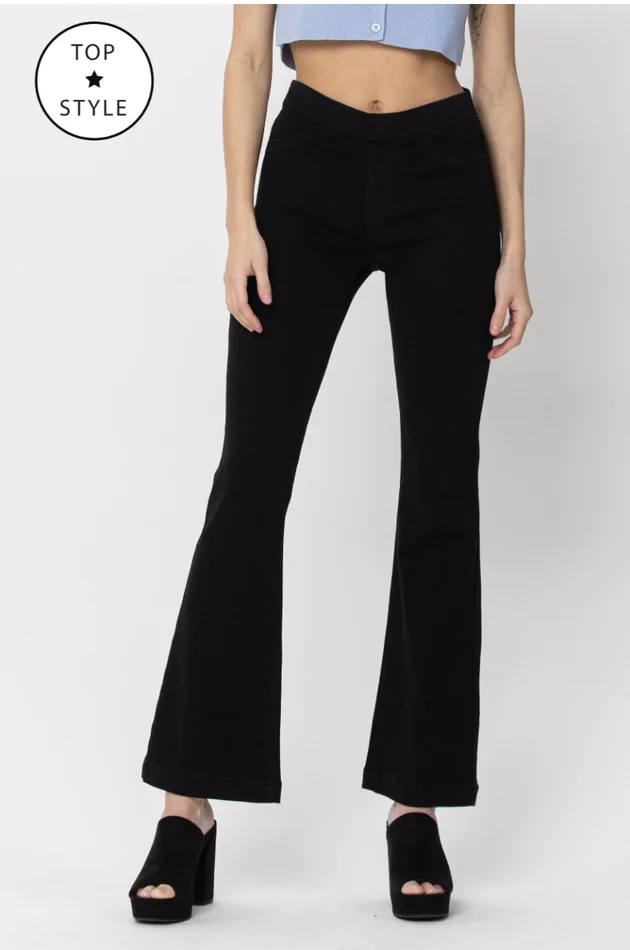 BLACK MID RISE FLARE JEGGING 30″
