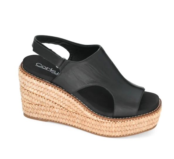 Black Smooth Freddie Wedges – Corkys