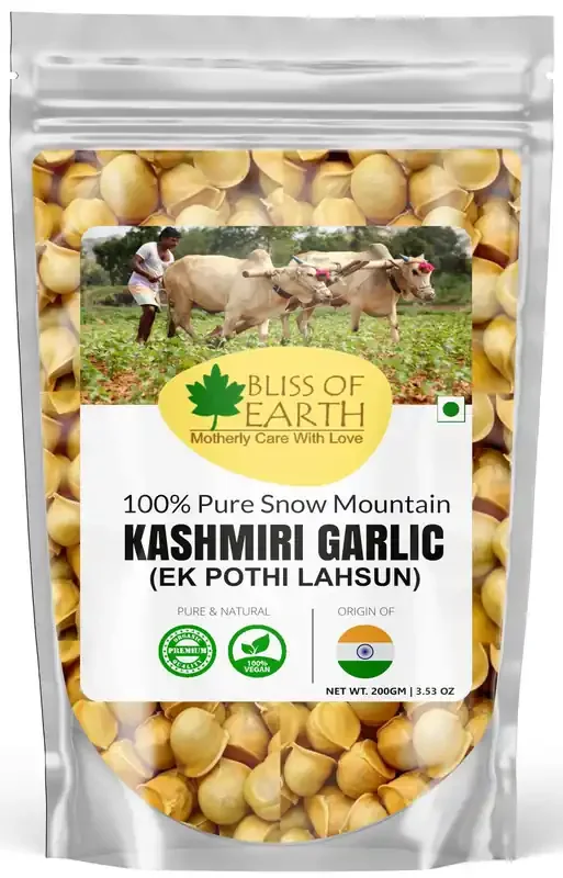 Bliss of Earth Naturally Organic Kashmiri Garlic From Indian Himalayas Single Clove Kashmiri Lahsun Ek Pothi Snow Mountain Garlic- (200 gm)