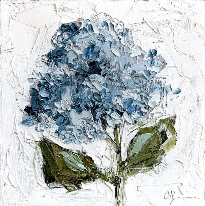 Blue Hydrangea XX | 12″ h x 12″ w | Oil