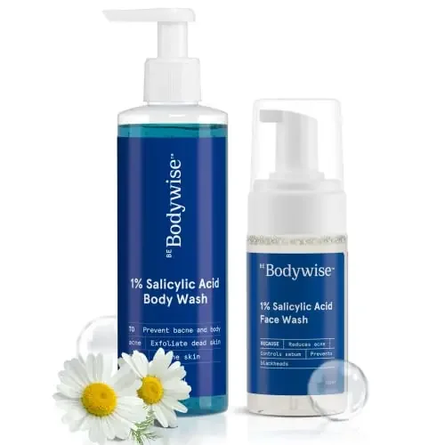 Bodywise 1% Salicylic Acid Body Wash 250ml & Oil Control Face Wash 120ml Helps to Prevent Body Acne & Cleanse Skin Helps to Reduce and Prevent Face Acne Paraben and Sulphate Free