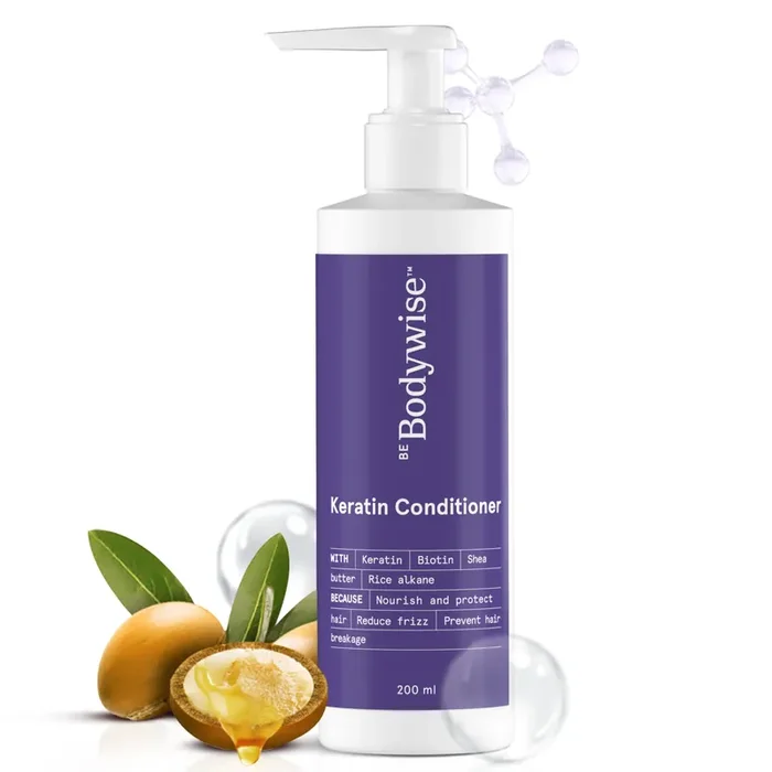 Bodywise Keratin Conditioner, Paraben & Sls Free, Reduces Frizz, Locks In Moisture, Keratin, Silk Protein, Biotin & Shea Butter, 200 Millilitre – All