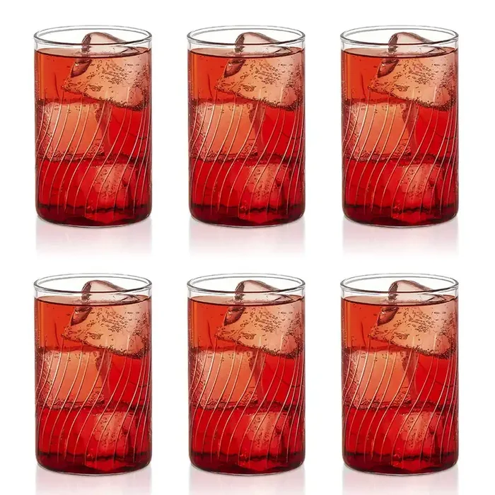 Borosil 295ml 6pc Vision Cascade Cut Design Medium Drinking Glass Set Made in India Borosilicate Glass Tumblers for Water, Cold Drinks, Juice Microwave & Dishwasher Safe for Dailyuse & Gifting
