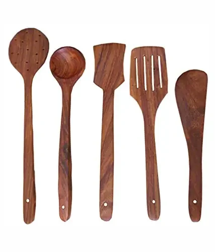 Brown Wooden Cutlery Set of 5
