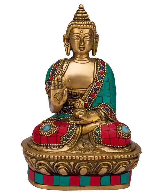 BUDDHA TIBETAN RELIGIOUS GOODS Brass Buddha Vitarka Statue Multicolor Sculpture Idol for Home Decor Vastu Feng Shui Religious Gift Good Luck Idol Table Showpiece 7 Inches